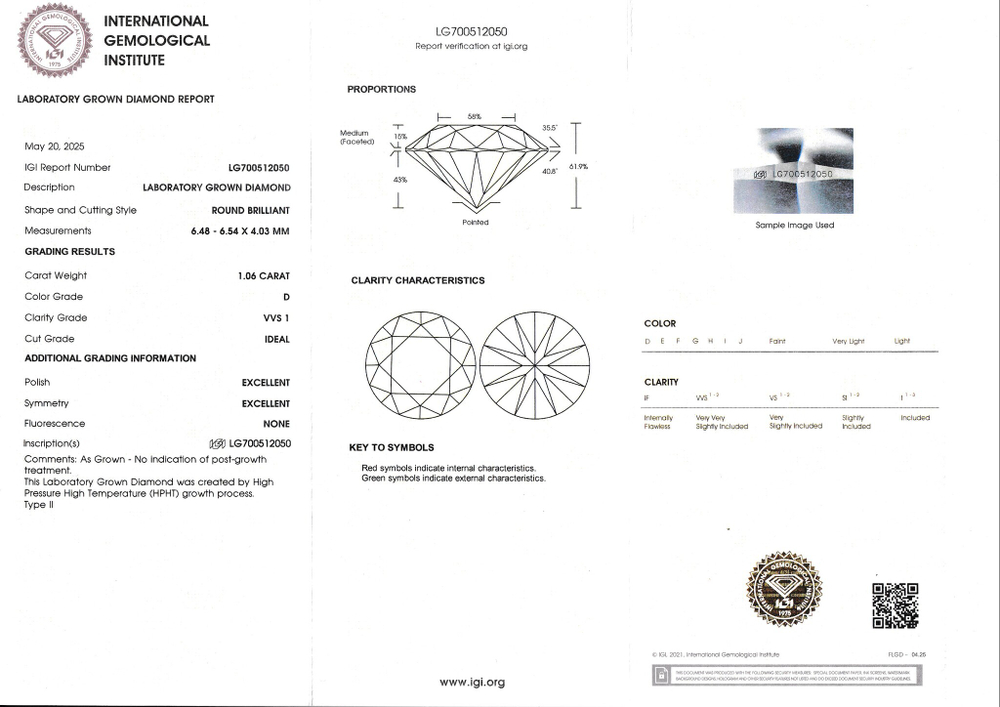 Лабораторно-выращенный бриллиант Кр-57 6.48-6.54 мм D/VVS1 1.06 ct