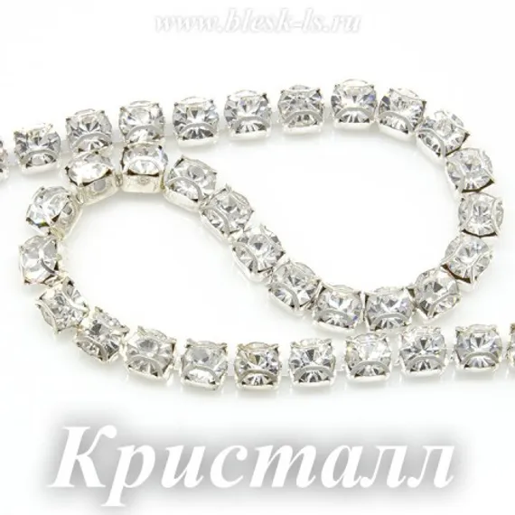 Стразовая цепь на белой основе, сс16, Кристалл