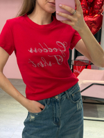 Футболка со стразами красный