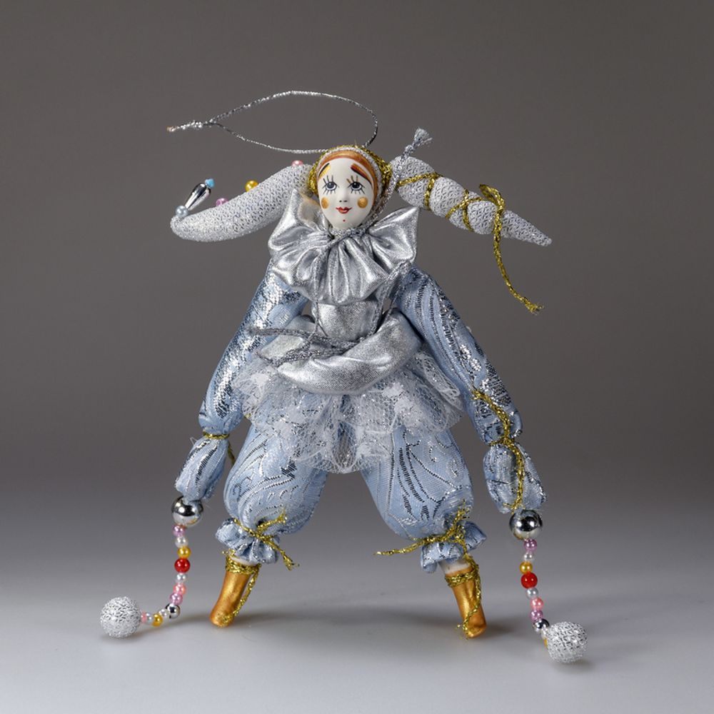 Ёлочная игрушка Клоун парчовый в двурогом колпачке