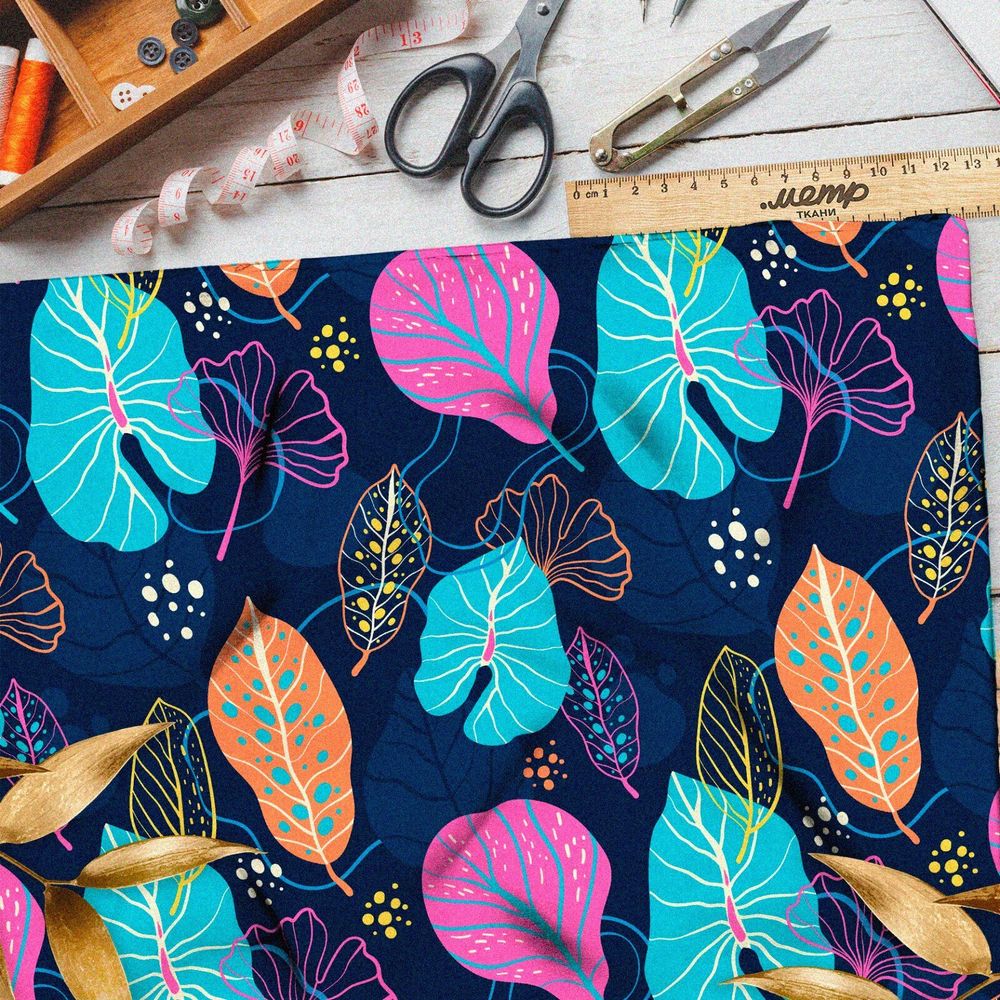 Ткань таффета яркие насыщенные листья