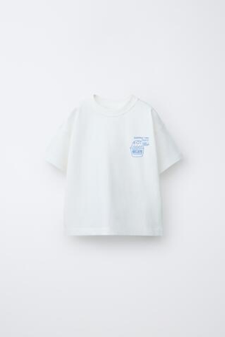 ZARA ФУТБОЛКА С ПРИНТОМ, БЕЛЫЙ