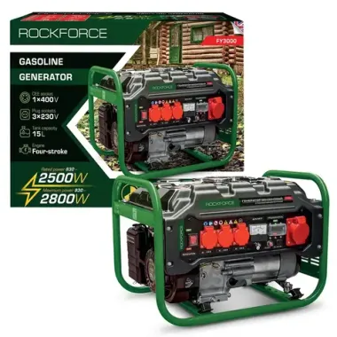 Генератор бензиновый с транзисторным запуском 15л, 830-2500Вт, 7л.с. RockFORCE RF-FY3000