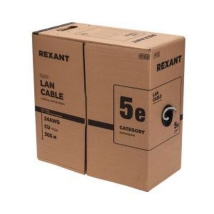 Кабель витая пара F/UTP, CAT 5е, PVC, 4PR, 24AWG, INDOOR, SOLID, серый, 305м, серия LIGHT, РФ REXANT
