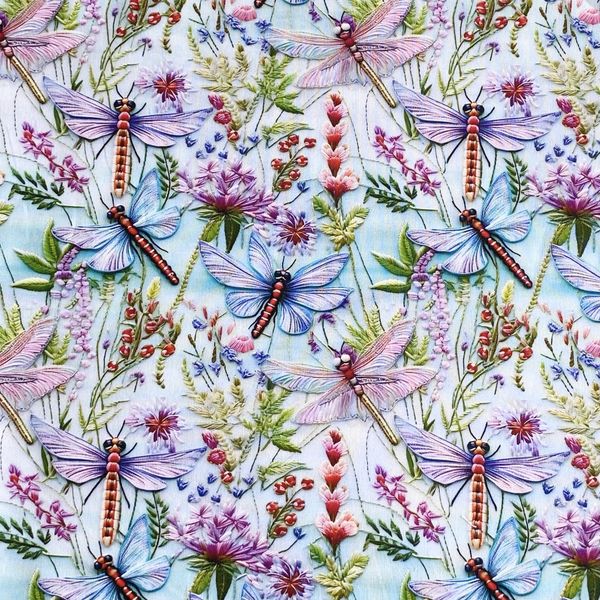 ПРЕДЗАКАЗ, РАДУЖНЫЕ СТРЕКОЗЫ, 100% хлопок Handmade Fabrics 1