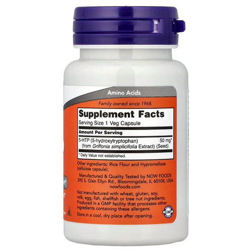 NOW Foods, 5-гидрокситриптофан (5-HTP), 50 мг, 30 растительных капсул