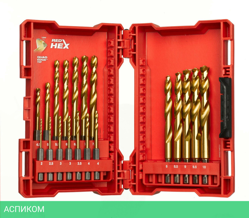 Набор сверл по металлу Milwaukee RedHEX HSS-G TiN 2-10мм 19шт (4932493866)