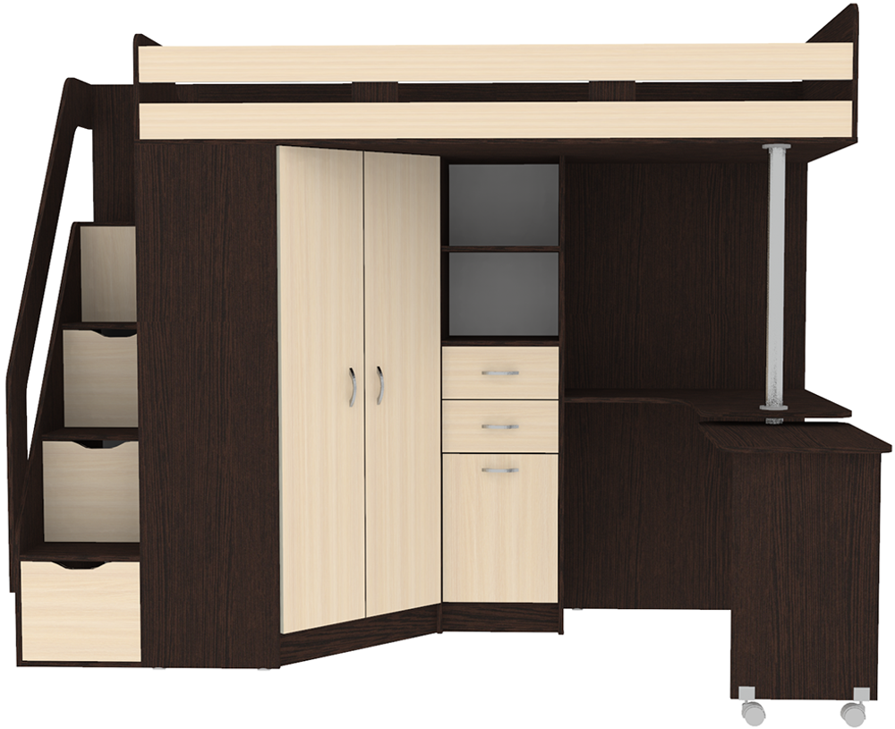 Кровать-чердак КарИВи Мийа Люкс Венге  Дуб Молочный