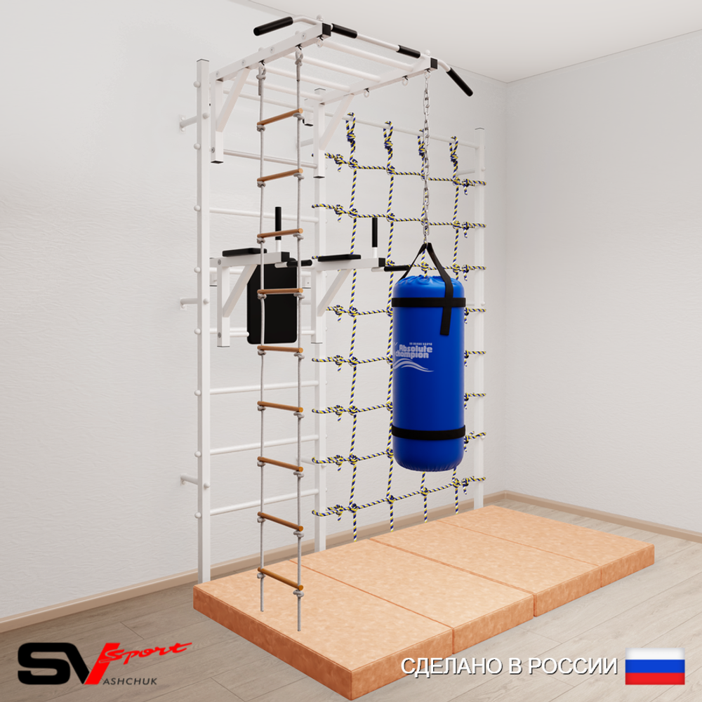 Шведская стенка Sv Sport усиленная 64270 (Турник рукоход/Брусья/Лестница/Цепь/Мешок 30кг/Мат 2м/Канатный лаз)