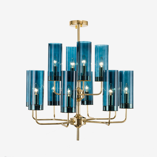 Люстра  Brass & Blue Glass Tube by Hans-Agne Jakobsson (12 плафонов, синий)