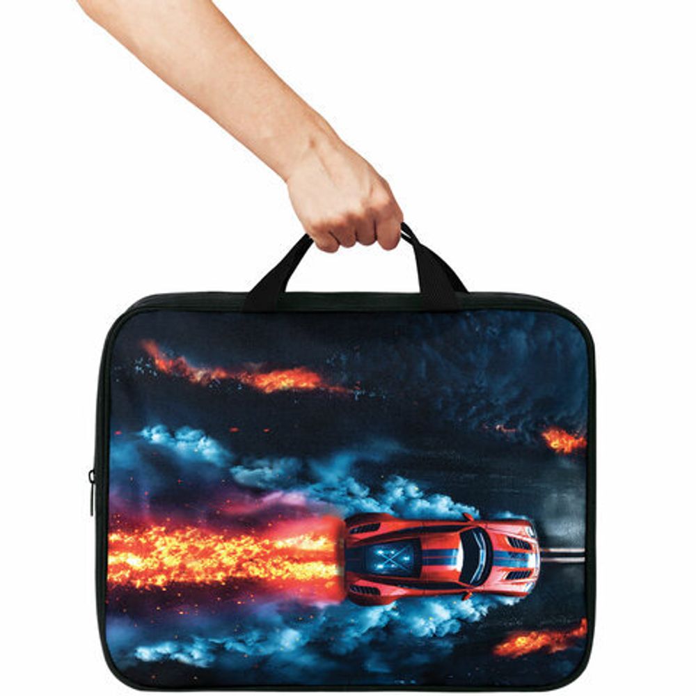 Папка на молнии с ручками BRAUBERG А4, 1 отделение, полиэстер, 80 мм, "Foggy car", 273305