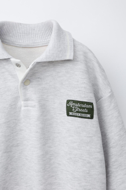 ZARA ТОЛСТОВКА ПОЛО С ВЫШИТОЙ НАШИВКОЙ, СЕРЫЙ МЕЛАНЖ