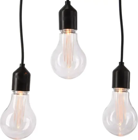 Светодиодная ретро гирлянда Бахрома 9.5 м., 220 V, 20 LED ламп теплого свечения, соединяемая, черный ПВХ провод, Kaemingk (490105)