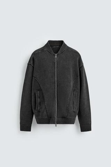 ZARA КАРДИГАН ИЗ ТРИКОТАЖА С ЭФФЕКТОМ ПОТЕРТОСТИ, ЧЕРНЫЙ