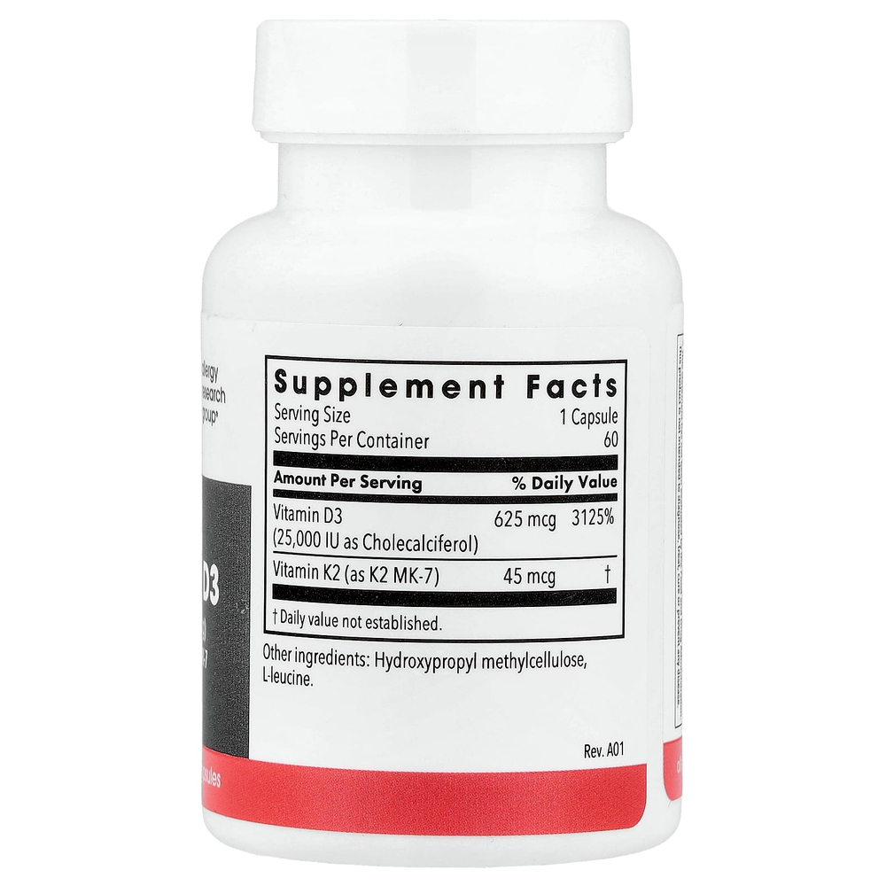 Metabolic Maintenance, витамин D3 с витамином K2 MK-7, 60 вегетарианских капсул