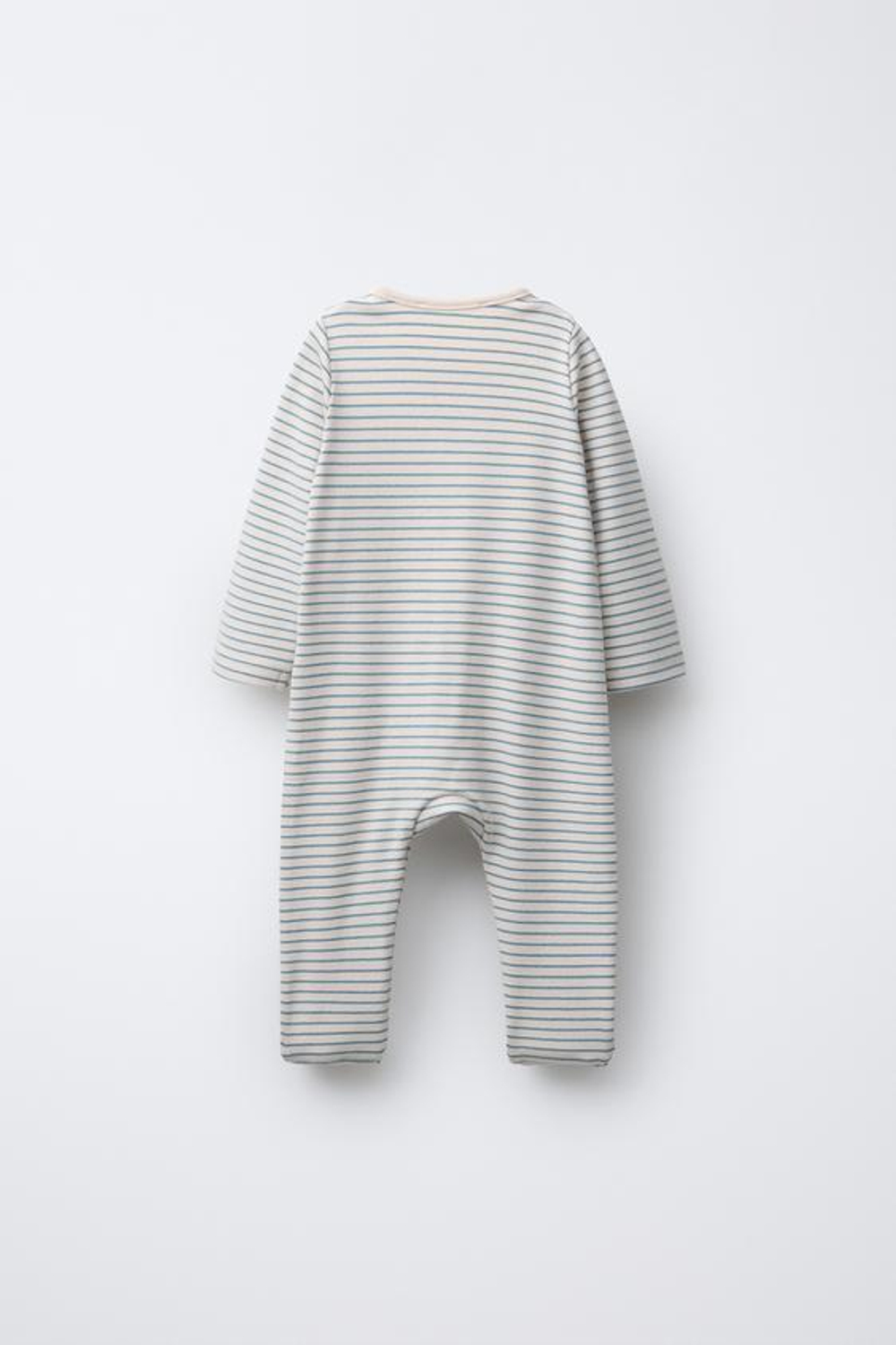 ZARA ПОЛОСАТЫЙ КОМБИНЕЗОН С ТРАНСФОРМИРУЕМЫМИ НОСКАМИ, ЭКРЮ/СИНИЙ