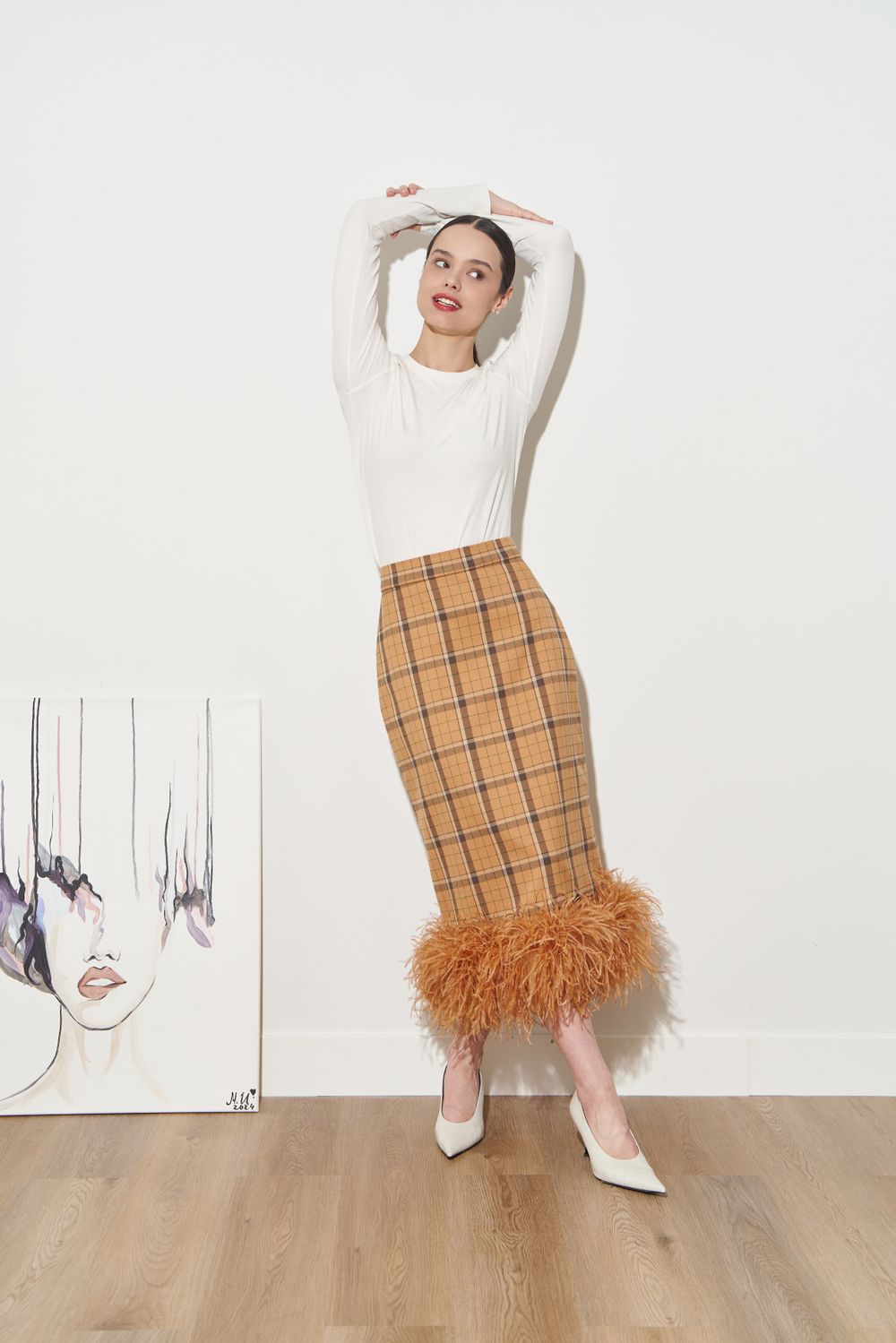 ЮБКА С ПЕРЬЯМИ СВЕТЛО-ОРАНЖЕВЫЙ|ШОКОЛАД|СВЕТЛО-ОРАНЖЕВЫЙ