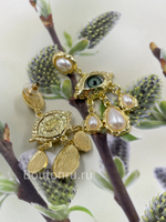 Серьги Скиапар. золотистые в форме глаза с крупными жемчужными подвесками