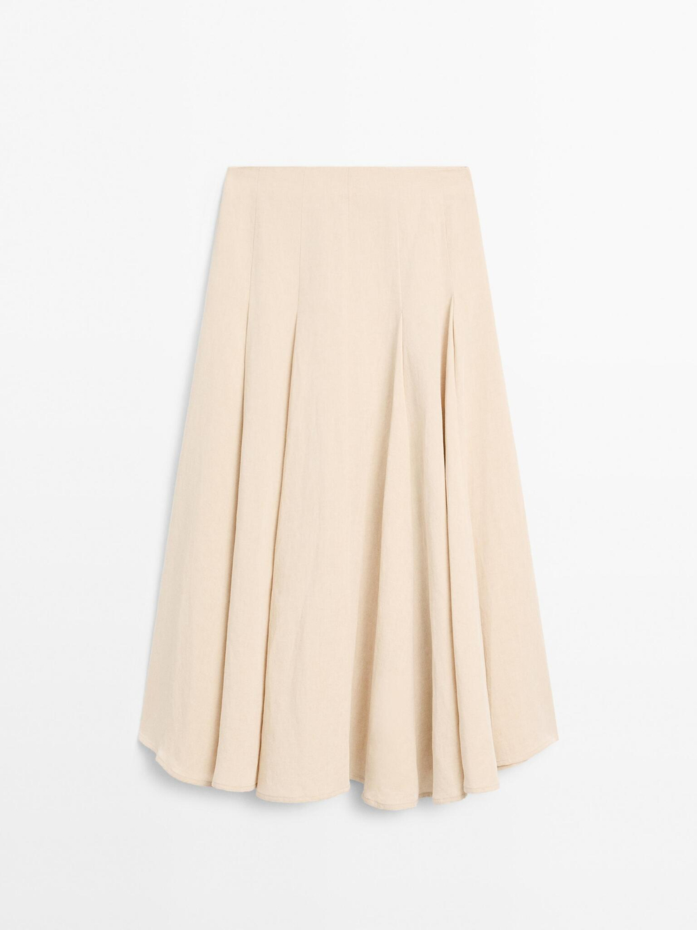 Massimo Dutti Расклешенная юбка миди из смесового льна, бежевый