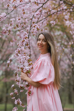 Платье с жабо и рукавами-фонариками, розовый хлопок