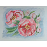 Картина авторская акварельная в раме 40х50 см на стену для интерьера "Пионы"