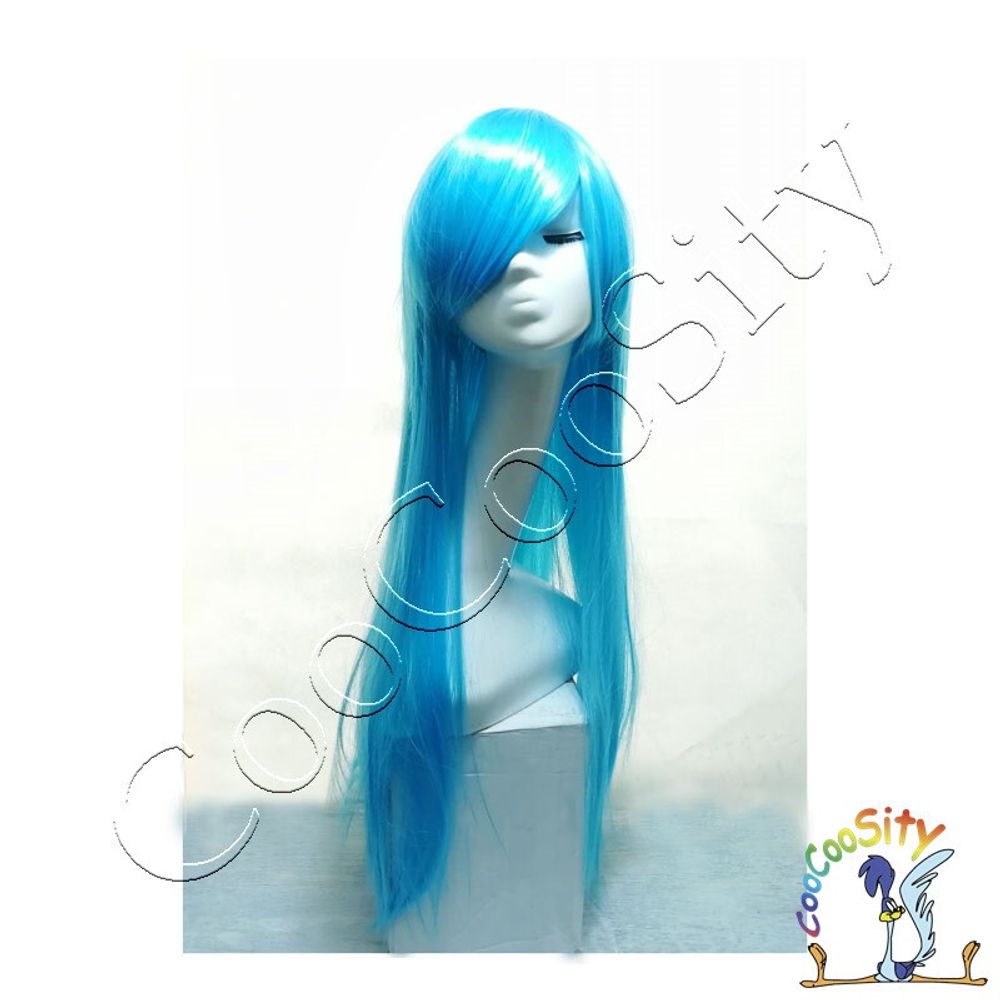 парик Анимэ, прямой, голубой, искусственный волос, 80 см