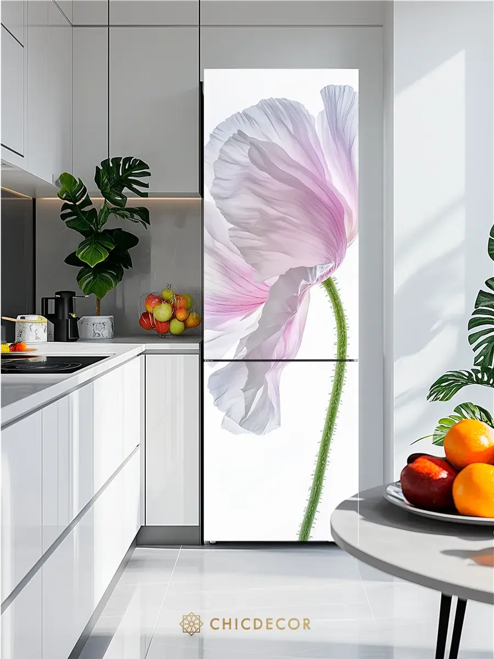 Наклейка интерьерная на холодильник Мак розовый