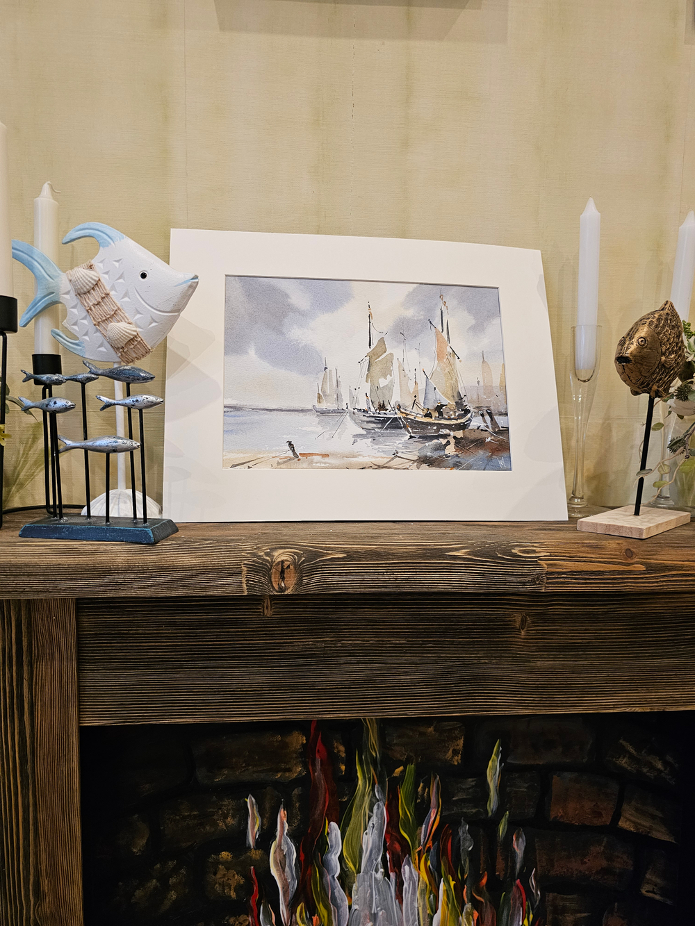 Картина авторская акварельная в паспарту 30х40 см на стену для интерьера "В порту"