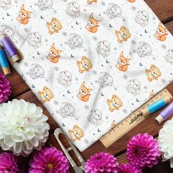 Ткань дюспо игрушечные белочки, зайчики, мишки и слоники