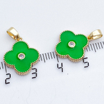 Подвеска Клевер, цвет золото+зеленый, размер 16*14 мм, цена за 1 шт