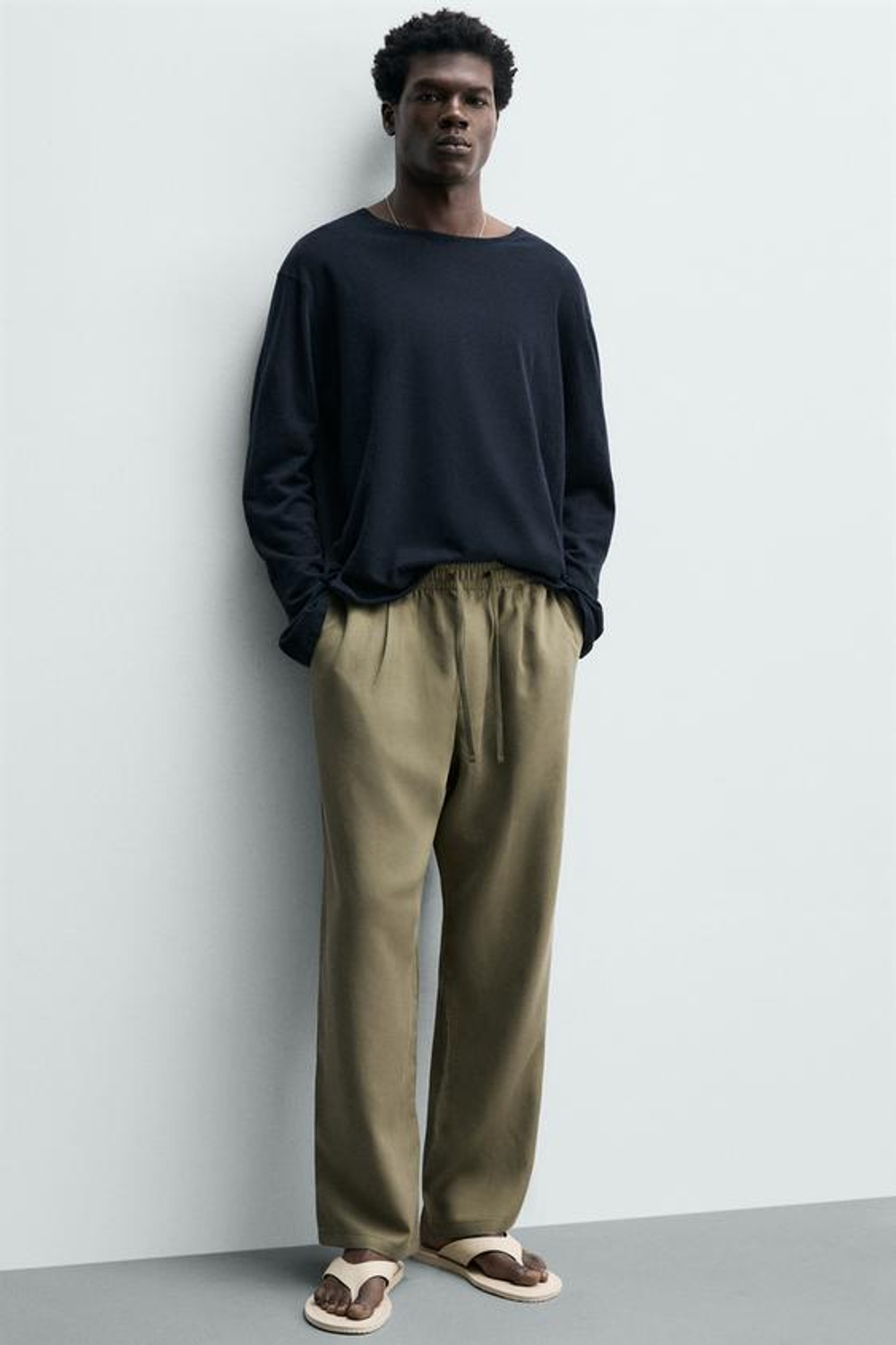 ZARA СТРУЯЩИЕСЯ БРЮКИ RELAXED FIT, ОЛИВКОВЫЙ