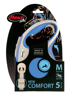 flexi рулетка NEW LINE Comfort M (до 25 кг) лента 5 м серый/синий