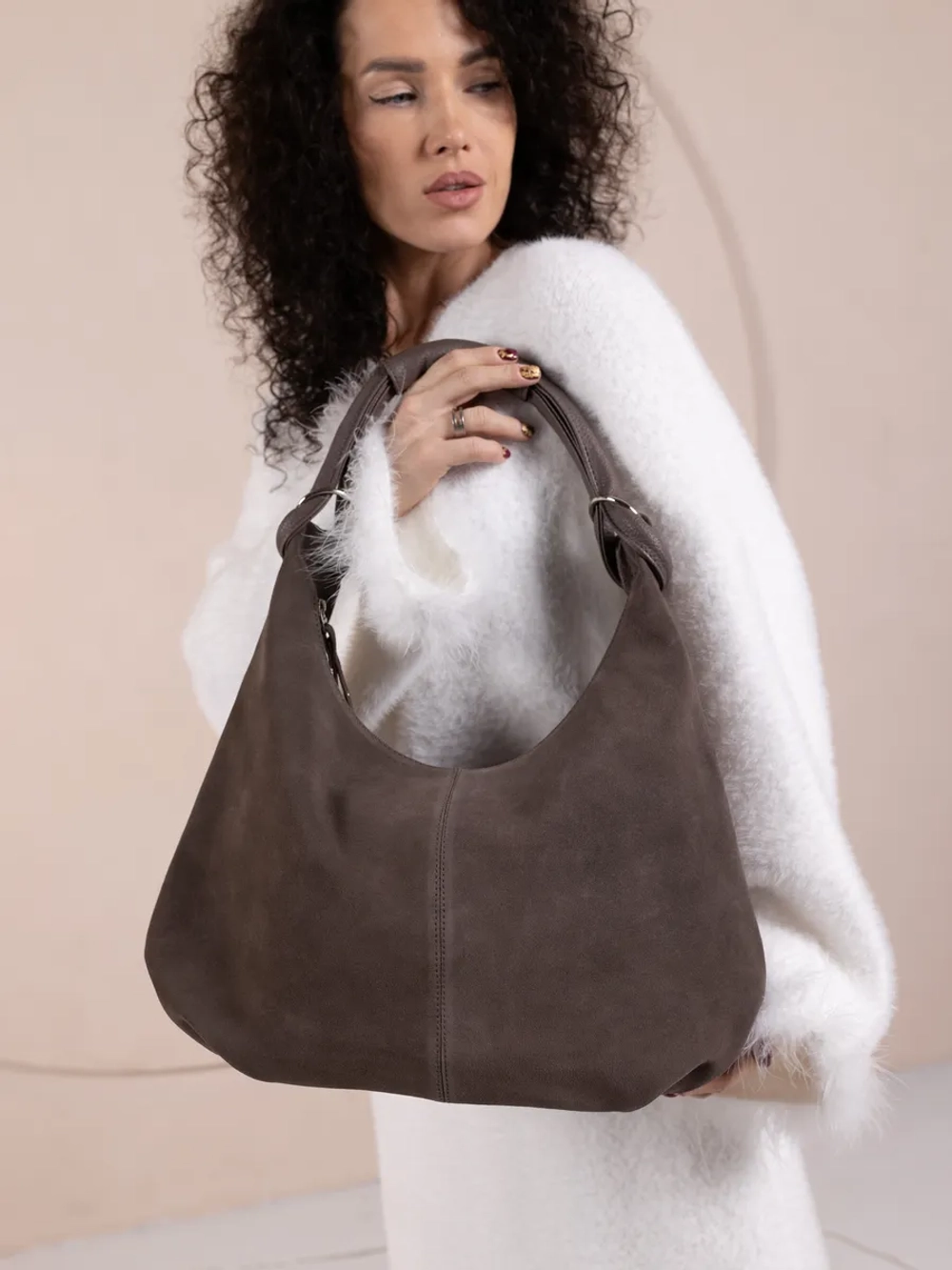 сумка большая через плечо шоппер натуральная замша