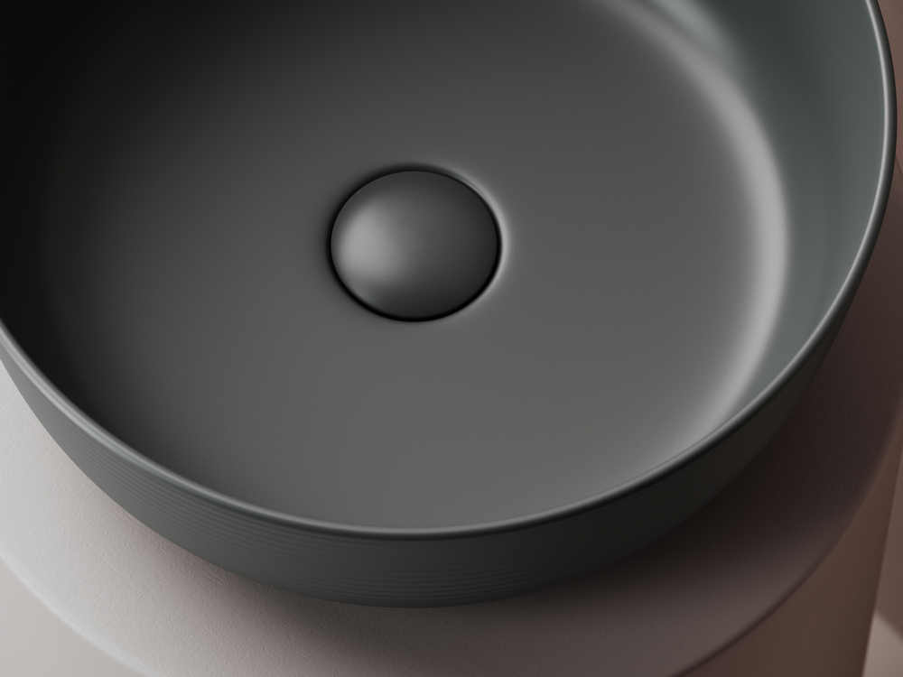 Раковина накладная круглая 356x356x135, цвет темный антрацит матовый