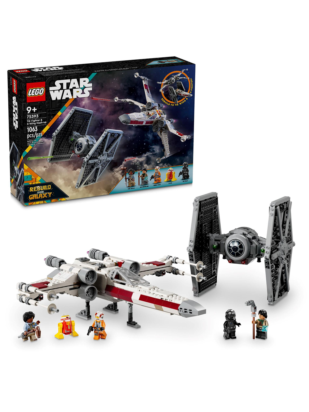 Конструктор Лего Звёздные войны TIE-истребитель и гибрид X-Wing 75393 | LEGO Star Wars Fighter Mash-up 1063 детали 9+