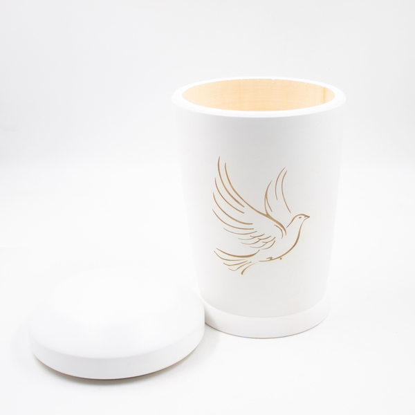 Урна биоразлагаемая «Вера мини» Голубь белая (лазерная гравировка)