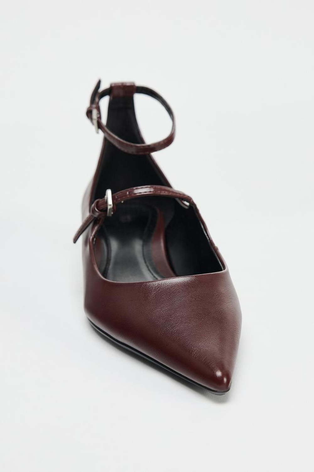 ZARA ТУФЛИ НА СРЕДНЕМ ТОНКОМ КАБЛУКЕ С РЕМЕШКАМИ, БОРДОВО-КРАСНЫЙ