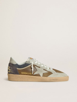 Men's Army green Ball Star shoes in waxed suede with star and heel in ice grey suede