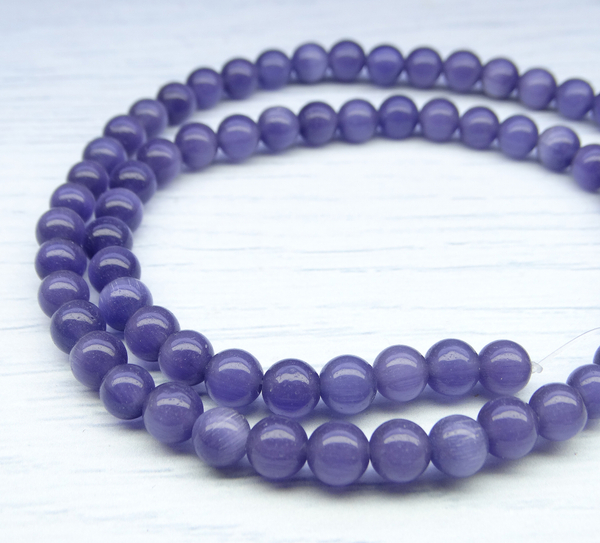 ПК077НН6 Бусины из природного камня кошачий глаз (фиолетовый), размер: 6 мм, 10 шт.