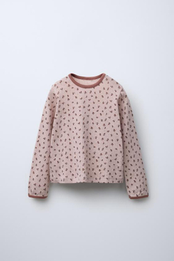 ZARA ФУТБОЛКА С ПЕРФОРАЦИЕЙ И ЦВЕТОЧНЫМ ПРИНТОМ, БЕЖЕВЫЙ