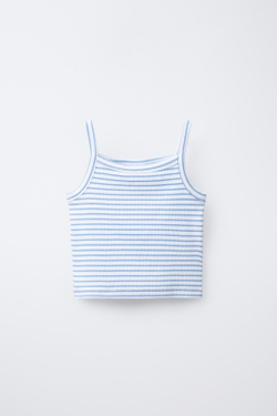 ZARA ТОП ИЗ РИФЛЕНОЙ ТКАНИ В ПОЛОСКУ, НЕБЕСНО-ГОЛУБОЙ
