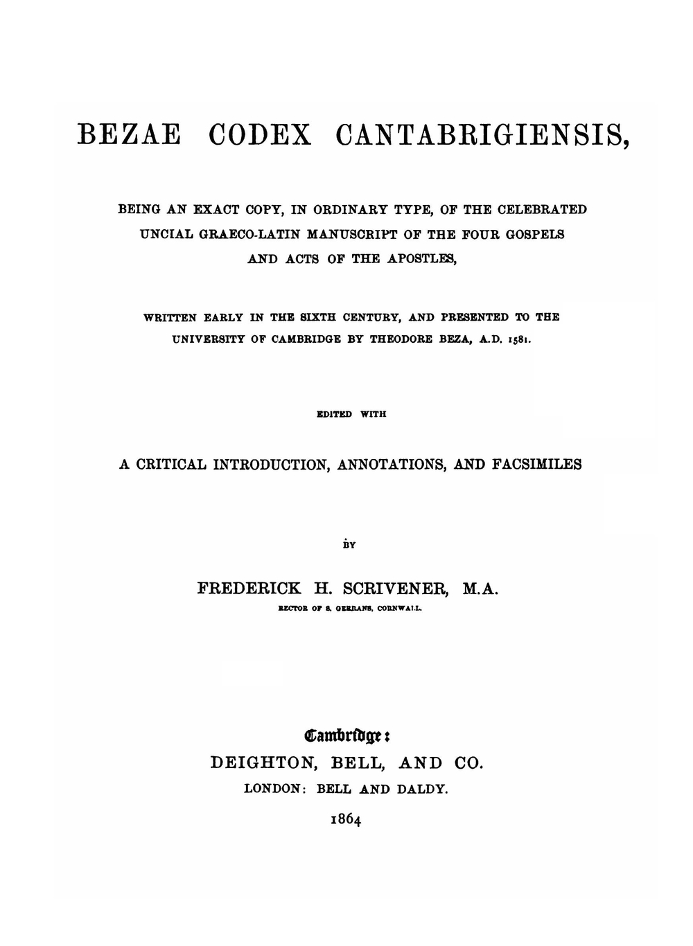 Bezae codex cantabrigiensis | Frederick Henry Ambrose Scrivener