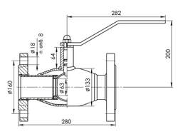 Кран шаровый Temper Ду80 Ру25 стандартнопроходной тип 284 фланцевый, ст. 20, L=280 мм