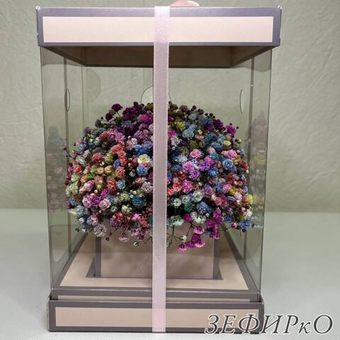 Светящийся букет Радужная гипсофила в подарочной коробке 16х23