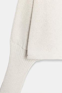 ZARA УКОРОЧЕННЫЙ СВИТЕР С РУКАВАМИ «ЛЕТУЧАЯ МЫШЬ», ЭКРЮ