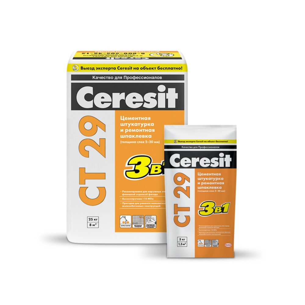 СМЕСЬ CERESIT СТ29 ШТУКАТУРКА И РЕМ. ШПАКЛЁВКА 25КГ 1387820