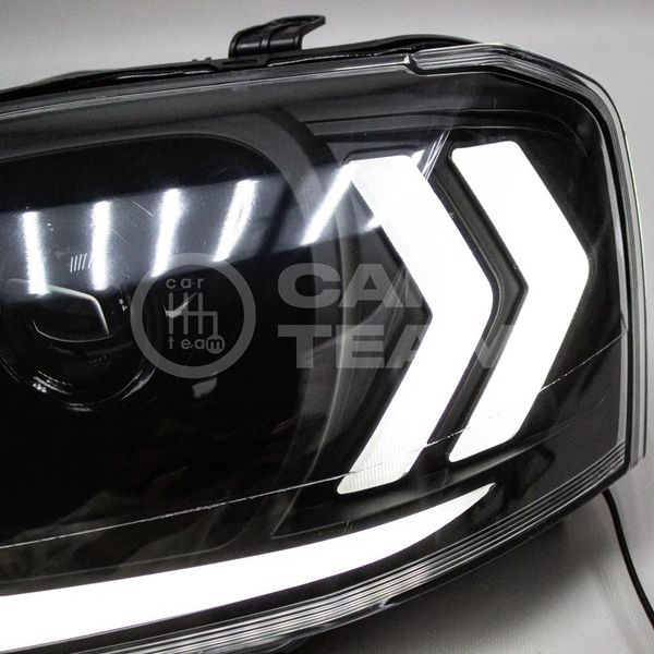 Фары Лада Ларгус передние в стиле Lexus с Bi LED модулями 2,5 дюйма + ДХО с плавающими поворотниками, черная маска (Китай)