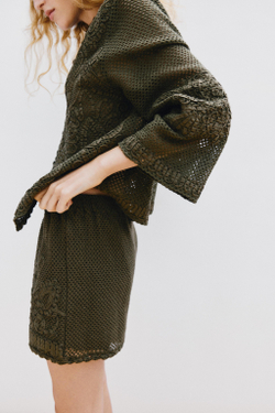 ZARA КАРДИГАН ИЗ КРУЖЕВА КРОШЕ С КОНТРАСТНЫМИ ДЕТАЛЯМИ, ХАКИ