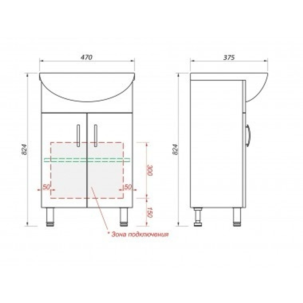 Тумба «ГРЕЙ-47» с умывальником ДОРА-47