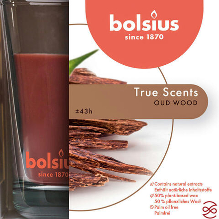 Свеча в стекле ароматическая Bolsius True scents 95/95 агаровое дерево - время горения 43 часа